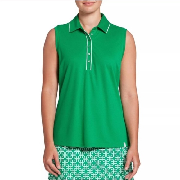 LADY HAGEN Piped Sleeveless Golf Polo - XXL Green Turf - Picture 1 of 13